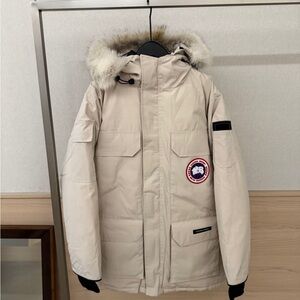 Canada Goose Beige Puffer Jacket with Fur Trim